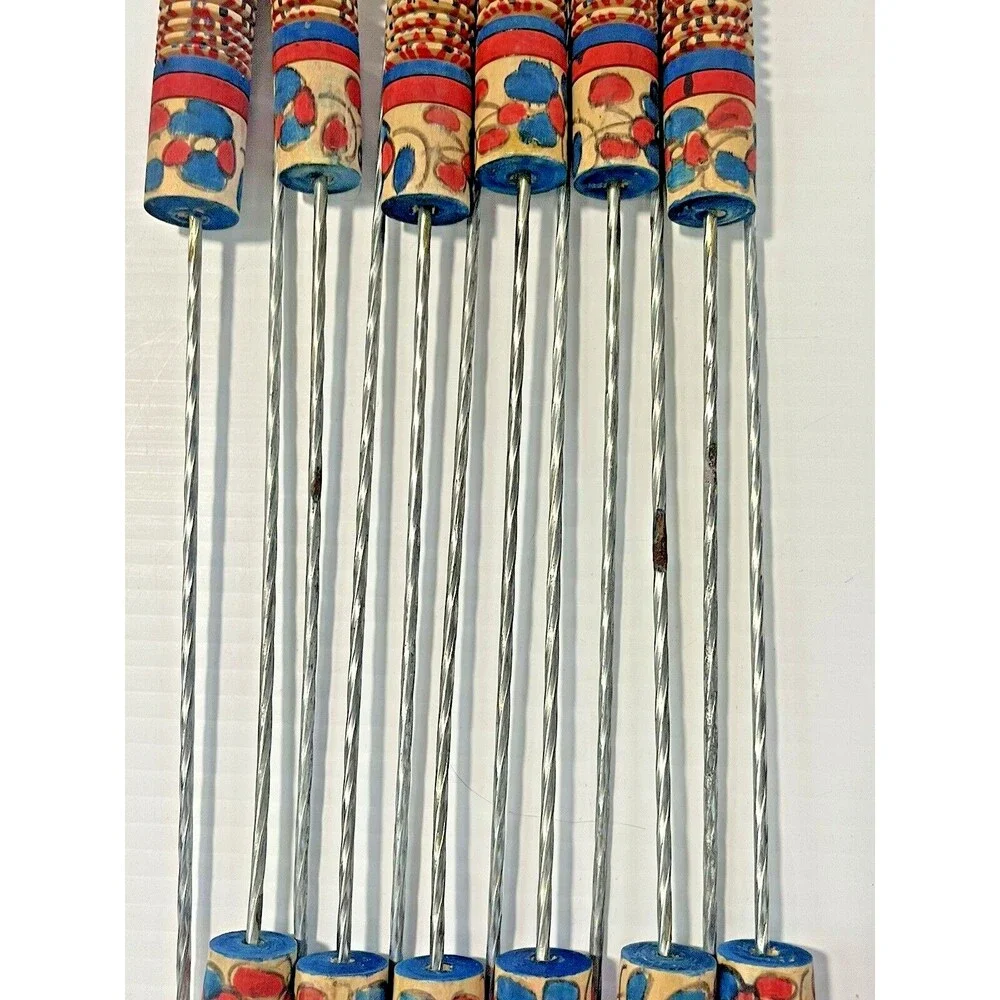 French Metal Wood Skewers Meat BBQ Sweet Stick Candy Kabab Grill Tool Vintage